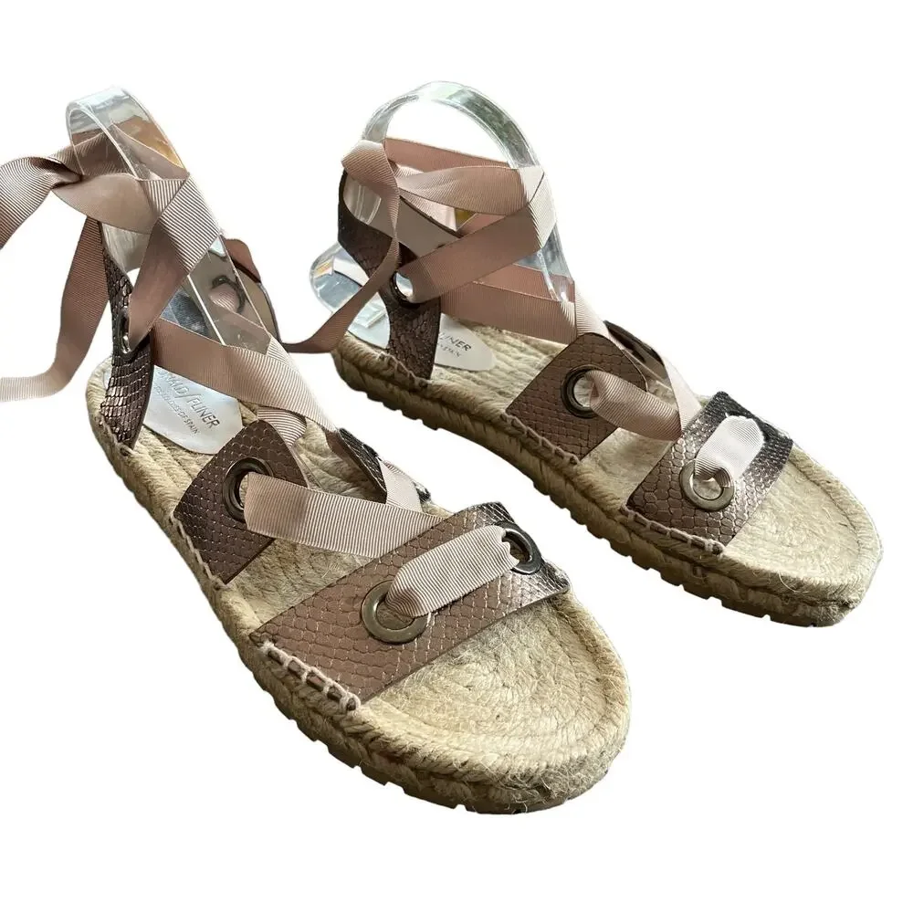 Donald Pliner Esther Leather Espadrille Sandal 10 Copper Metallic Snake